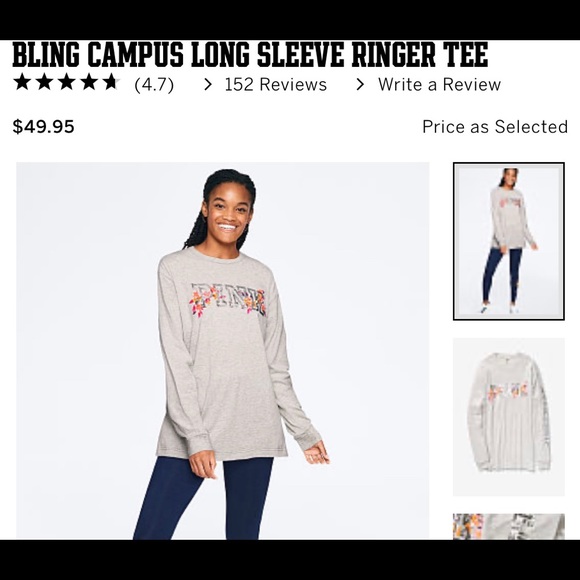 PINK Bling Campus Long Sleeve Ringer Tee - Picture 1 of 6